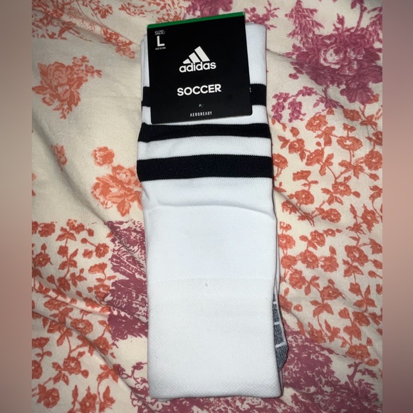 Adidas White & Black Striped Soccer Socks Sz Adult Large NEW NWT - Picture 1 of 3
